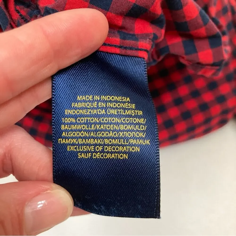 Ralph Lauren Gingham Button Down Boys Size 8 Red and Navy Blue